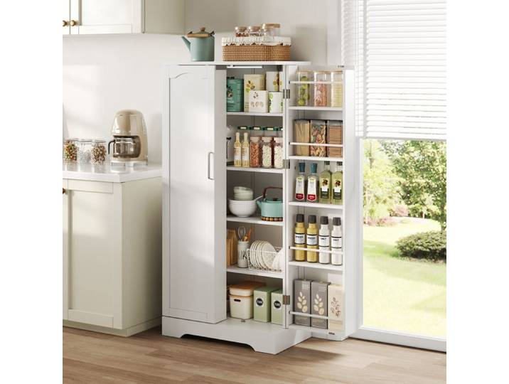 LPOSPI Buffet moderne blanc avec led étagères réglables protection anti-basculement armoire multifonction 60x35x128 cm - blanc