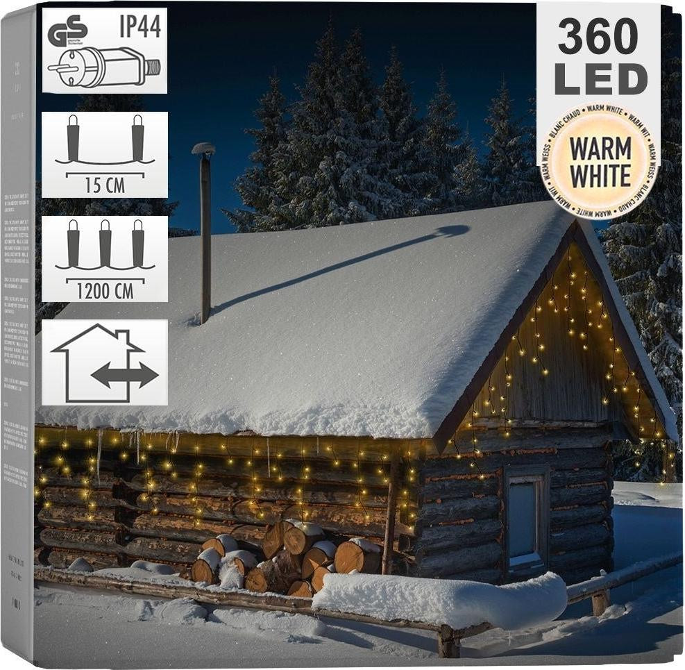ECD Duitsland LED-lichtgordijn met ijspegels, 360 LED's, warm wit, 12 meter