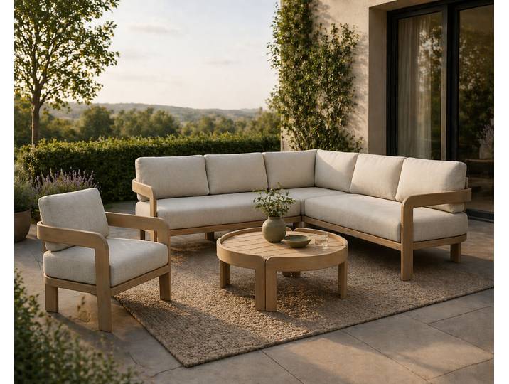 modern und stylish - Blocky Gartenloungeset mit massivem Tisch und Sessel
