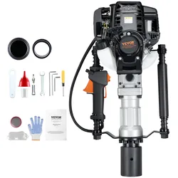 VEVOR 37,77 ccm Benzinbetriebener T-Pfostenrammer, 4-Takt-Zaunpfahlramme mit Benzinmotor, mit 2 Pfosten-Rammköpfen (55/70 mm), tragbarer 1000-W-Pfostenramme für Bauernhöfe, Ranchzäune, Straßenverbesserungen
