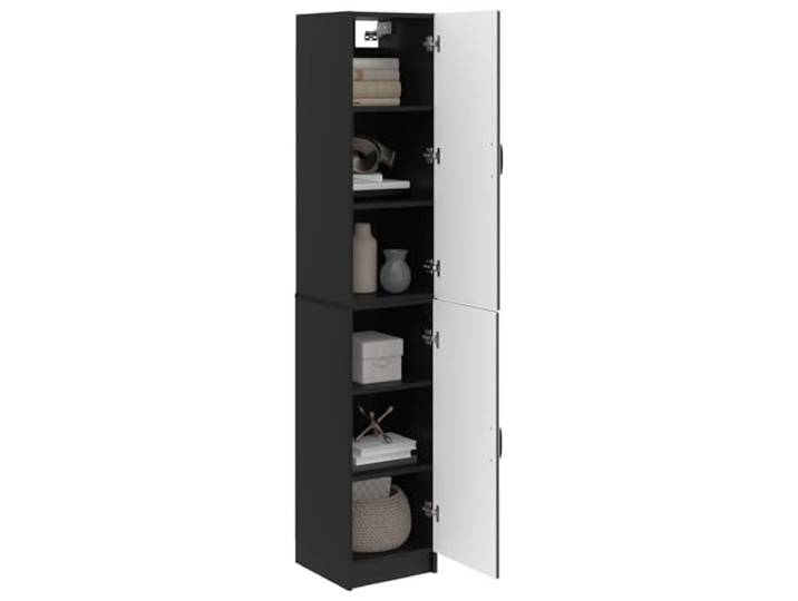 KTHLBRH Set mit 2 schwarzen Schränken aus technischem Holz 4 Einlegeböden, 2 Türen, 20 kg pro Regal, Schrank und Wandschrank, Montage erforderlich