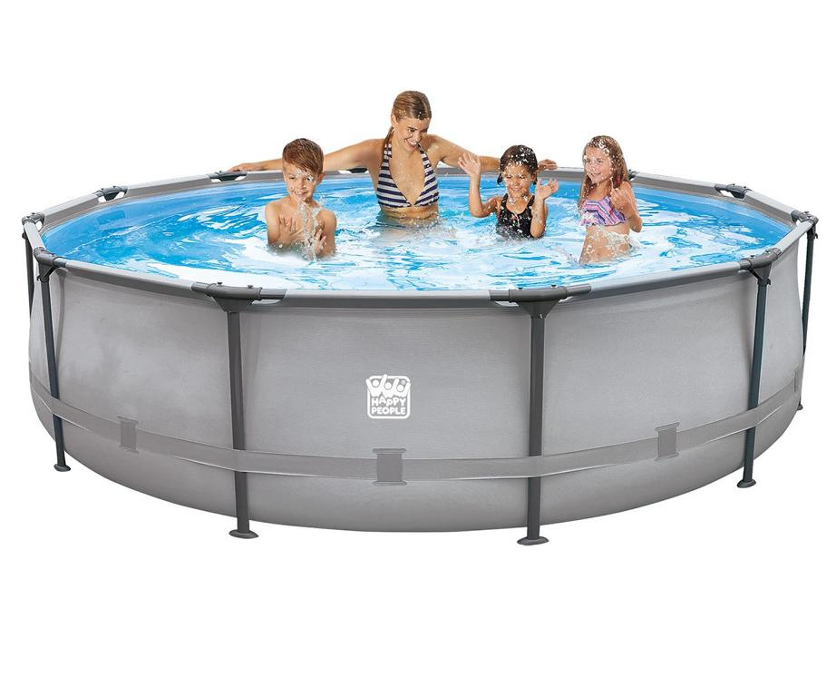 HAPPYPEOPLE Stahlrahmen-Pool-Set, Leiter und Pumpe, Ø 360 x H 100 cm 16911509