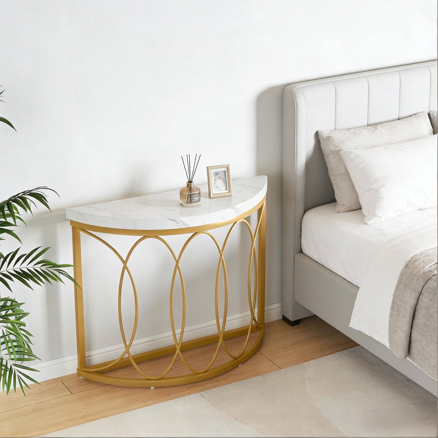 CHICFURN Sidetable Halvemaanvormig Goud Wit met Metalen Frame