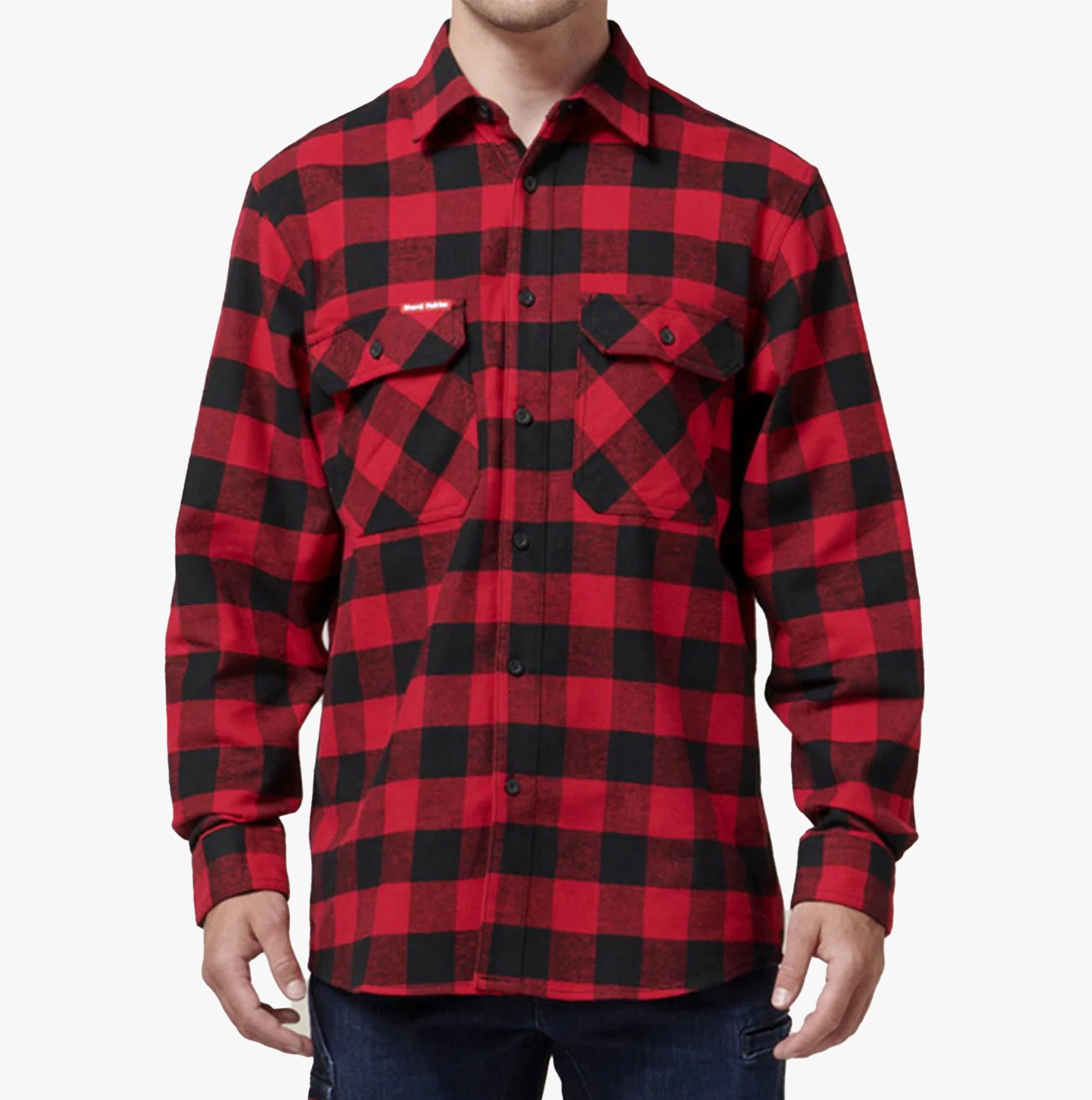 Hard Yakka LANGARM KARO FLANELL Herrenhemden Rot