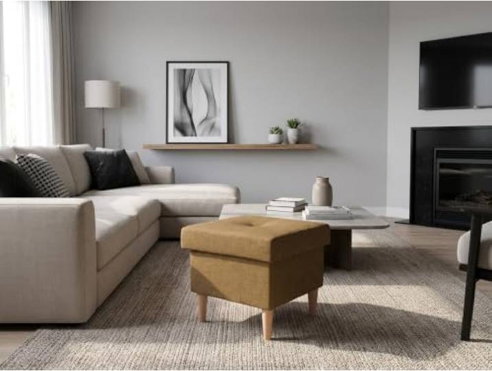Family Meble Polsterhocker Ari Design – Fußhocker mit Stoff-Bezug und Stauraum – Hellbeige · Monolit 9