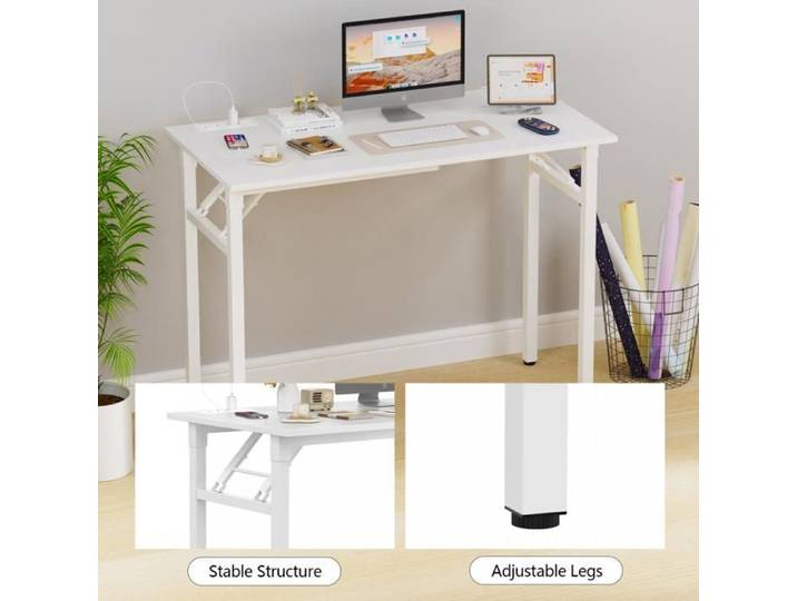 Bureau pliable PIPIPOXER Table pliable avec prise et 2AC 2USB 100X50X76cm Bureau d'ordinateur pliable Blanc