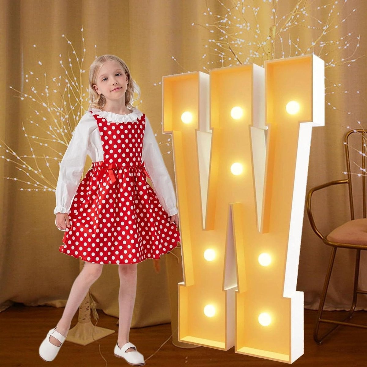 Lichtgevende Letter W met Mozaïek Frame en LED-effect - Wit - 100 cm