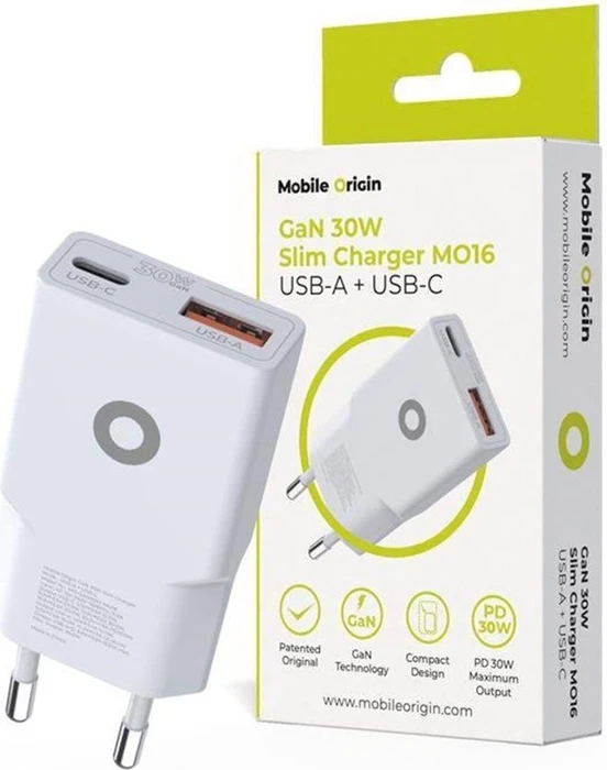 Mobile Origin GaN 30W Slim Charger TÜV MO16 - USB-A + USB-C