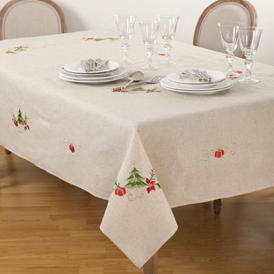 Saro Lifestyle Embroidered Christmas Tree Design Tablecloth