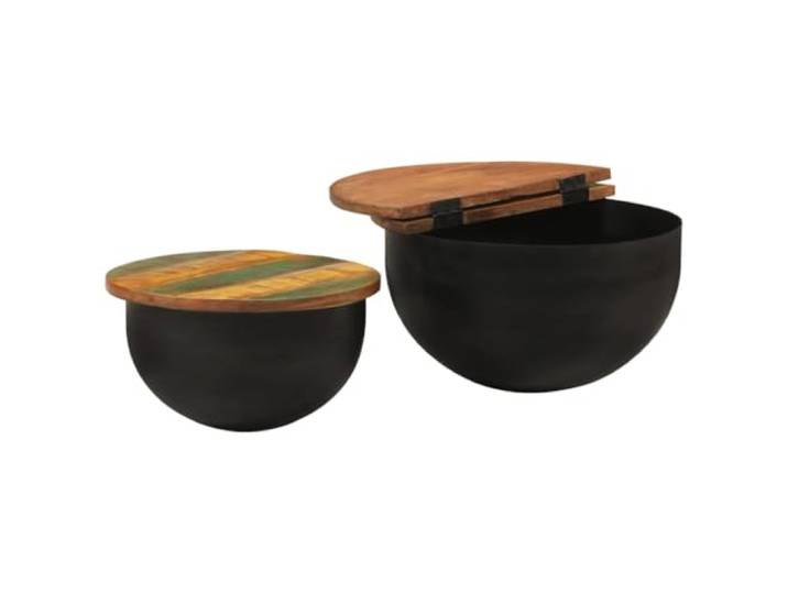 Couchtisch aus recyceltem Holz, massiv, 2-teilig, Schwarz, Beistelltisch
