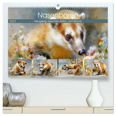 Nasenbären. Neugierig zwischen Ästen und Strand (hochwertiger Premium Wandkalender 2027 DIN A2 quer), Kunstdruck in Hochglanz