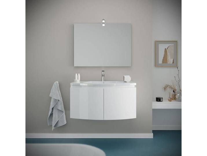 MEUBLE DE SALLE DE BAIN 80CM AVEC PANNEAU FRONTAL ARRONDI ET DEUX PORTES EN BLANC BRILLANT GARDA