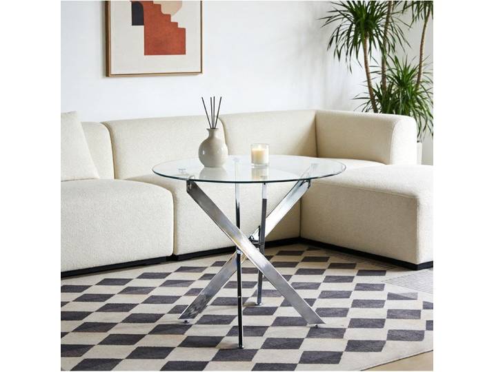Table A Manger Ronde En Verre Chrome Table Repas Design FloraGrace Pour Salle A Manger Pietement Croise En Metal 80x75cm