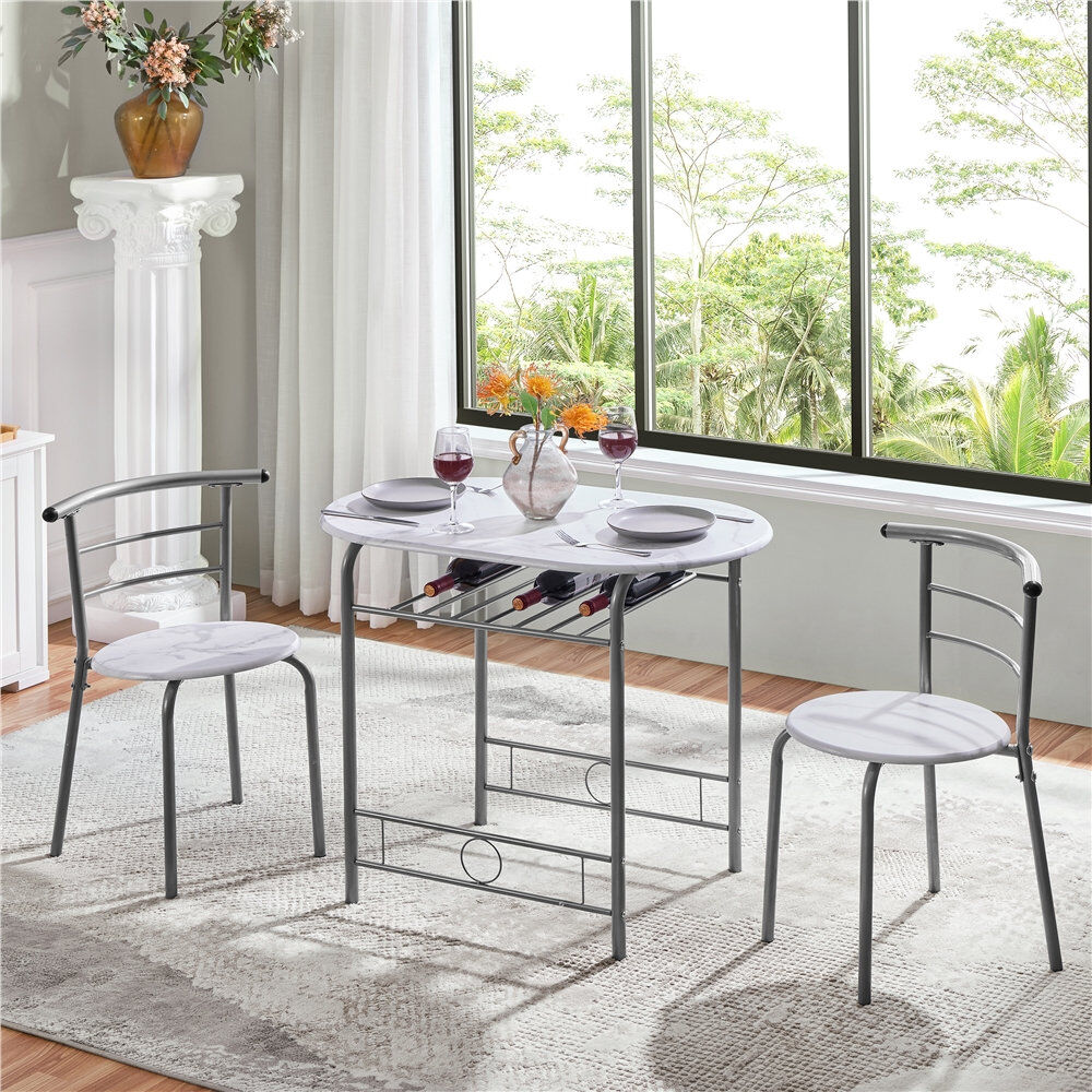 Yaheetech 2 -Person Dining Set White/Silver 90 cm L × 53 cm W × 75.5 cm H