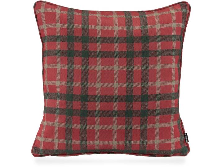 Dekokissen H.O.C.K. Charles , rot (dunkelgrün, rot, kariert), B:50cm H:10cm L:50cm, Obermaterial: 66% Polyester, 34% Polyacryl. Füllung: 100% Polyester, Dekokissen_Sitzkissen_Kissenhüllen, Dekokissen, Karo, Weihnachten, britisch, inkl. Füllung, Bezug mit Reissverschluss