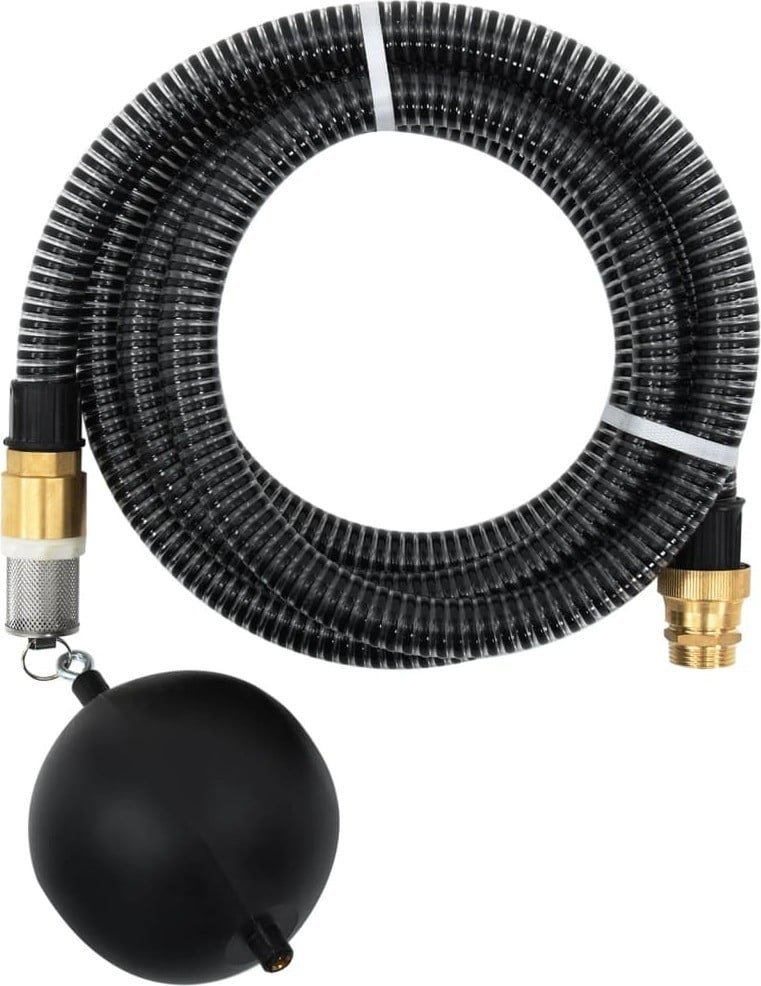 De Living Store zuigslang met messing aansluitingen, zwart, 1,1 inch, 20 meter, PVC