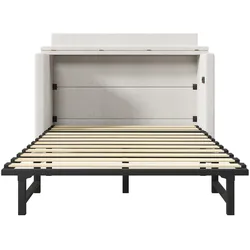 STILVORA Schrankbett Leinen Beige 140x200 cm mit USB/Typ-C und Schublade