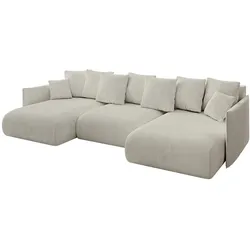 WOHNLANDSCHAFT mit Schlaffunktion und Bettkasten ONESK-U 317x177x72 Creme Cord