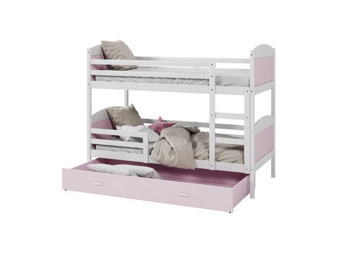 Lit Superposé Matys 80x160 tiroir Blanc - rose