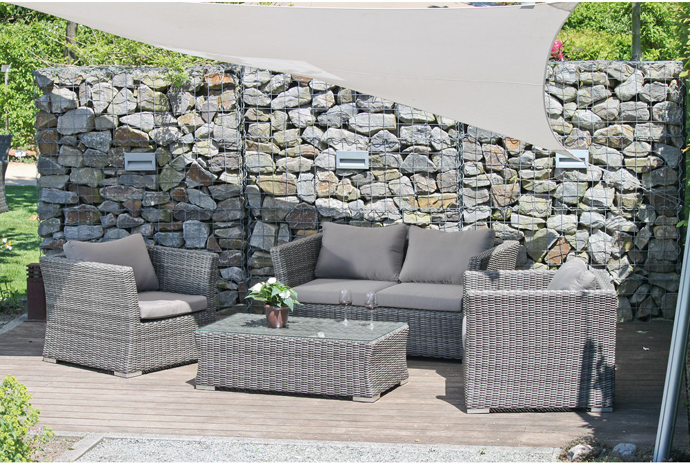 Lounge Sitzgruppe Rattan Geflecht GARDA-120 in grau-braun