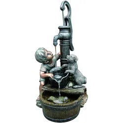 REGINA - Polyresin, Rustikale Dekoration "Junge und Hund am Brunnen"