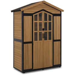 M MCombo Gartenschrank Holz Metgallgestell mit 6 Ablagen, Geräteschuppen Wetterfest, Gartenhaus Outdoor Wasserdicht, Aufbewahrungsschrank für Außenbereich, Garten & Terrasse, 2749 (Natur)