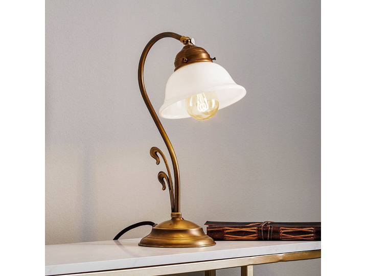 Berliner Messinglampen Nachttischlampe HANNELORE, bronze / altmessing, für Wohn- / Esszimmer, Messing, Antik