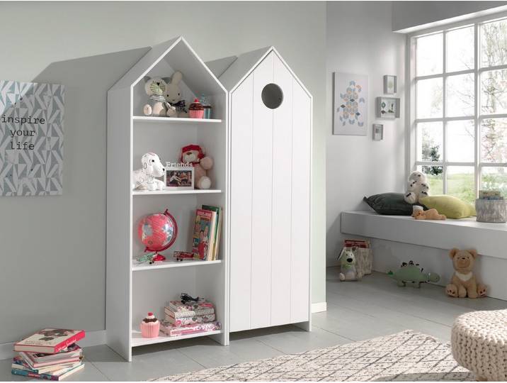 Natur24 Kinderkleiderschrank Set CASAMI 2-tlg Schrank und Regal MDF