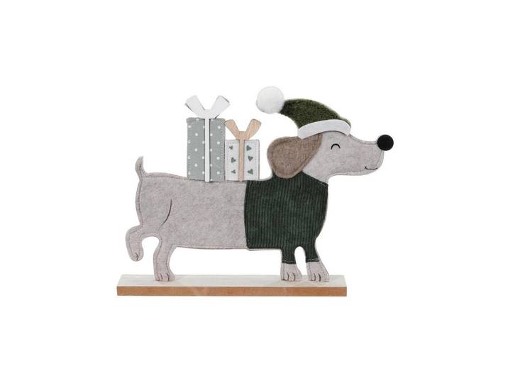 Weihnachtsfigur Aufsteller Dackel, 25.5 cm , weiß, neutral, H:25,5cm, Holz, Dekofiguren, Weihnachtsfigur