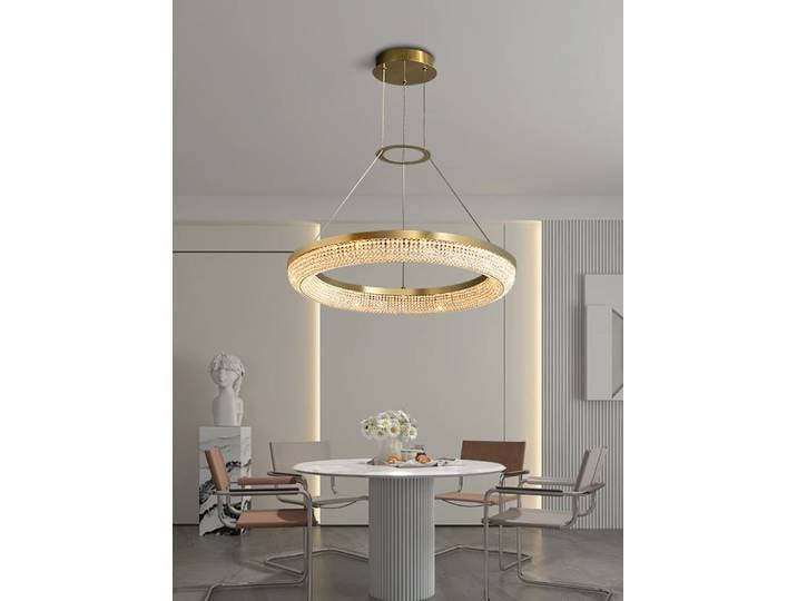 Lustre de plafond moderne en perles de cristal doré, lampe suspendue ronde nordique sur Table à manger, décoration d'appartement et de Villa