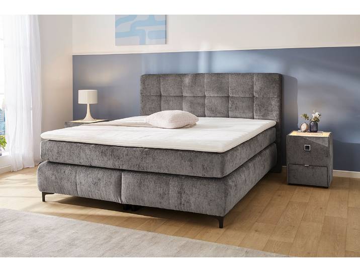 Boxspringbett, Microfaser, Grau 180×200 cm, 7-Zonen-Tonnentaschenfederkern, Modern, Jockenhöfer