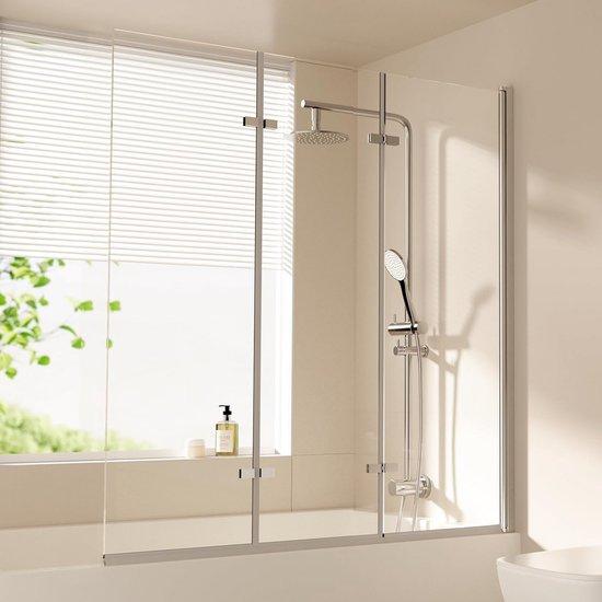Famanu Klapbare Duschwand für Badewanne 120x140 cm mit 3 Teilen und Sicherheitsglas