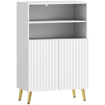 MODFU Badezimmerschrank MDF Weiß mit geriffelten Türen, offenen Fächern und Soft-Close