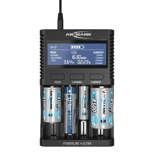 Ansmann Powerline 4 Ultra Universele oplader met 4 slots voor 1.2V NiMH en 3.7V Li-Ion batterijen