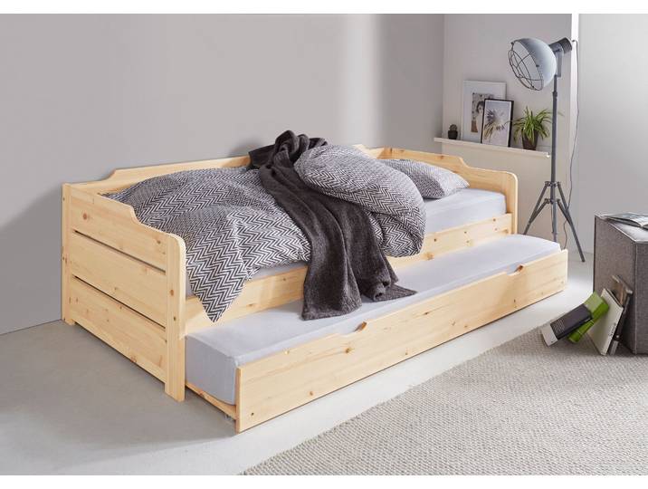 Daybett GOODPRODUCT REETE  Kinderbett, mit Schubkasten, 2 Schlafplätze , beige (kiefer massiv, unbehandelt), B:97cm L:205cm, Daybetten, Daybett, FSC zertifiziertes Massivholz (Kiefer), klassischer Landhausstil