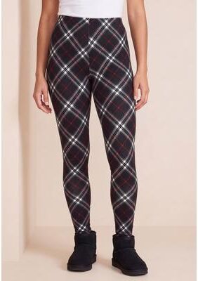Plus Size Women's Plus Size Essential Stretch Ankle Length Pull-On Legging by Roaman's in Black Bias Tartan (Size 3X) Activewear Workout Yoga Pants