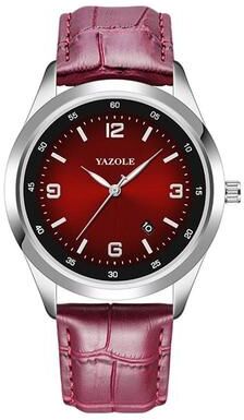 Everyday Crate YAZOLE 552 Mens Quartz Watch Luminous Waterproof Calendar Wrist Watch With PU Strap number+red