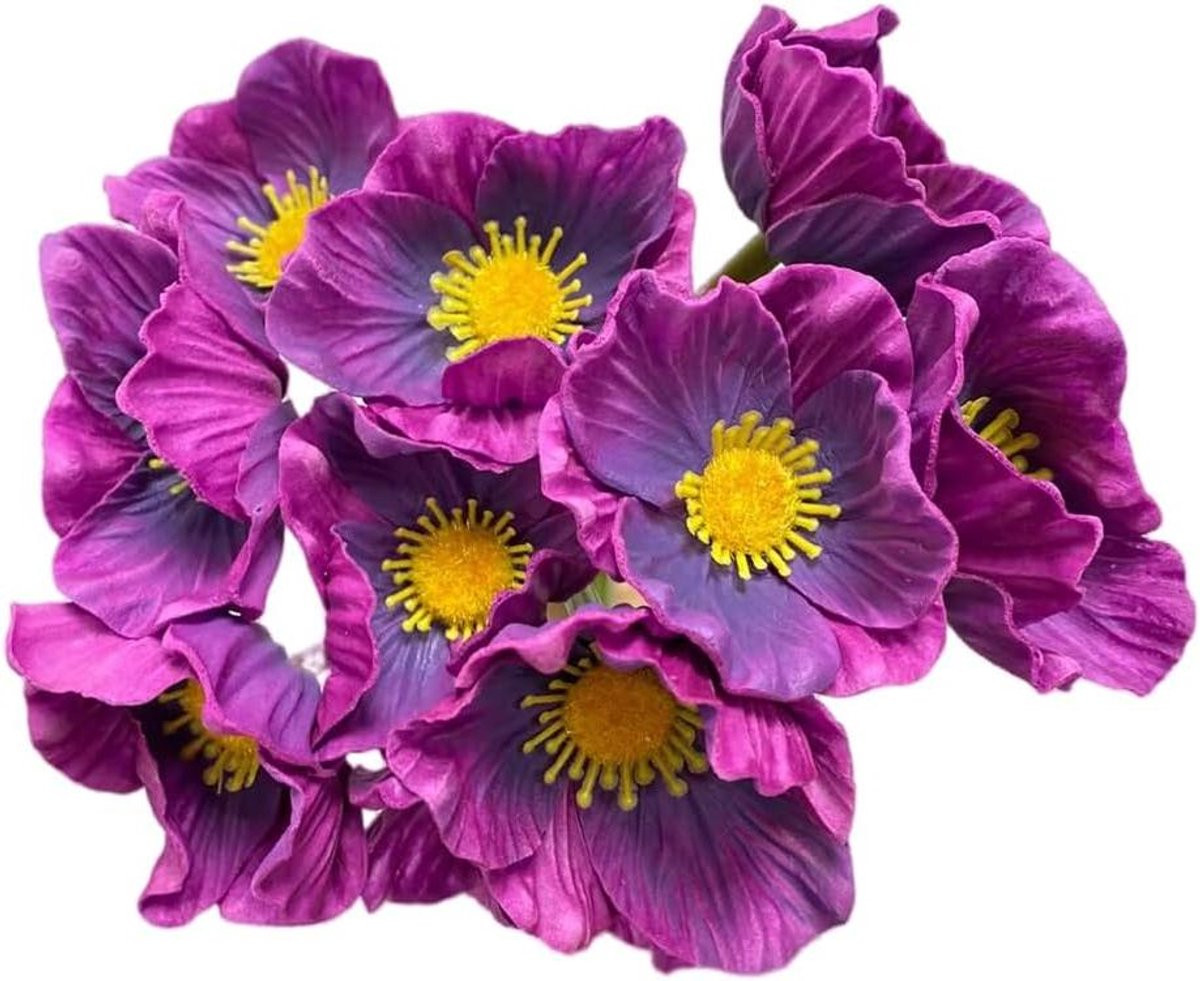Kunstbloemen Papaver Nep Anemoon Diep paars UV-bestendig en waterdicht 28 cm