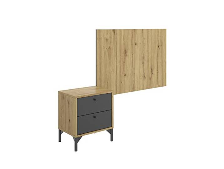 DEKIT GRUPO RIMOBEL Greta Einzeltes Kopfteil mit Nachttisch, Holz, Nordic und Graphit, cama Individual
