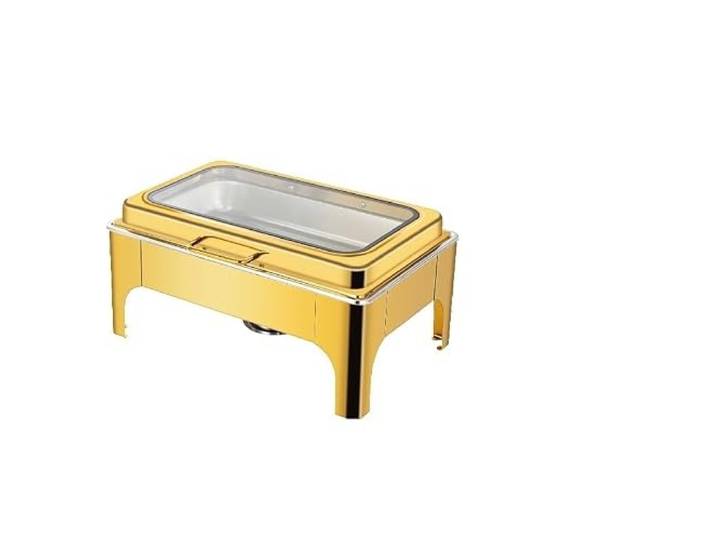 2 Stück dicker, rechteckiger Edelstahl chafing dish Chafing Dish-Set mit hydraulischem Soft-Close-Glasdeckel for die Gastronomie