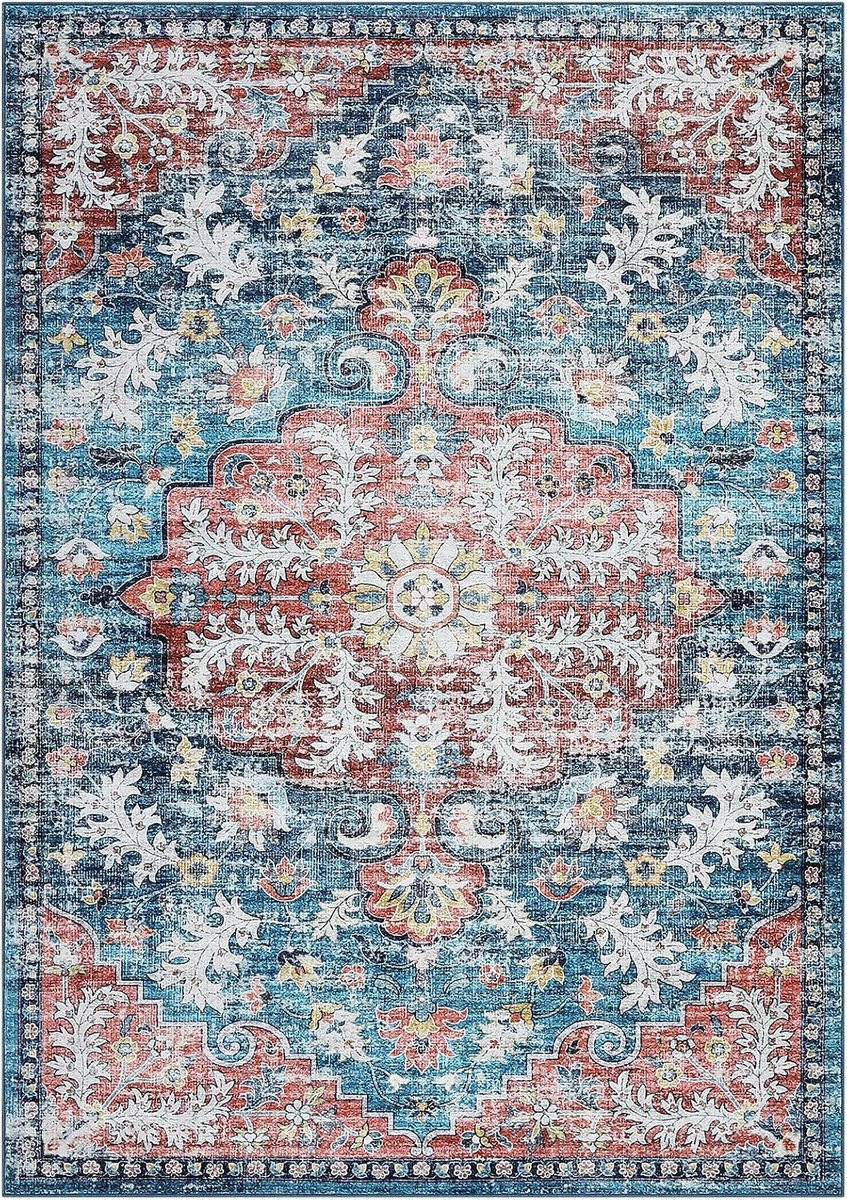 Triumpunpre Vloerkleed met Perzische print, Blauw, Rechthoekig, Polyester