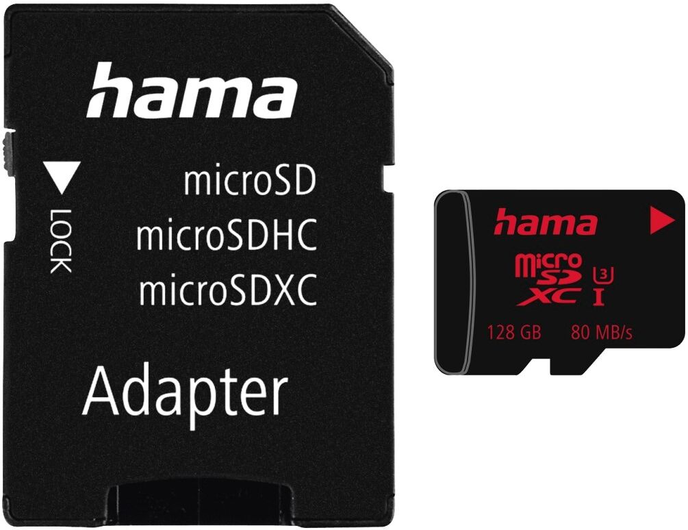 Hama Speicherkarte "microSD Karte, Memory Pro 4K, +Adapter/Foto, UHS Speed C3 UHS-I 80MB/s", schwarz, 128 GB, Speicherkarten, Speicherkarte