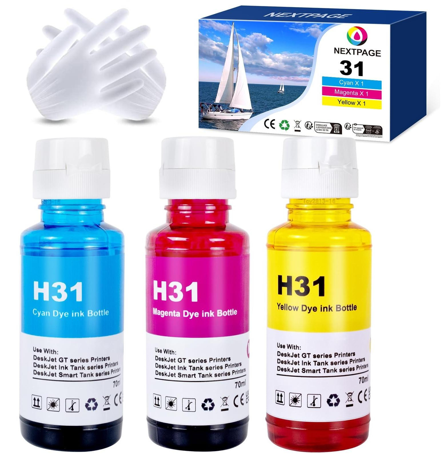 Merkloze Inktoner Multipack 31XL 32XL met 3 kleuren compatibel met HP Smart Tank