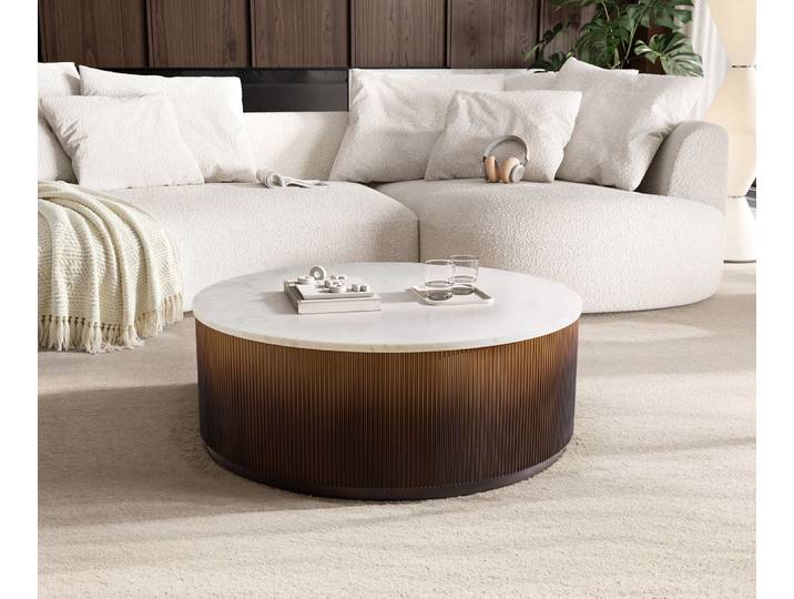 Couchtisch Fiorano 90x90 cm Marmor Weiß Metall Gold Ombre, Couchtische