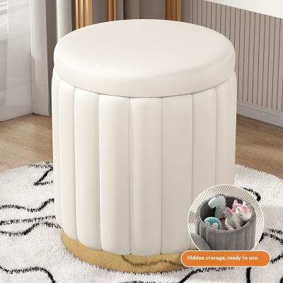 Combo Retail Shop Makeup Stool, Bedroom Multi Functional Storage Vanity Stool, Cream Style Nail Circular Low Stool With Storage white Leather