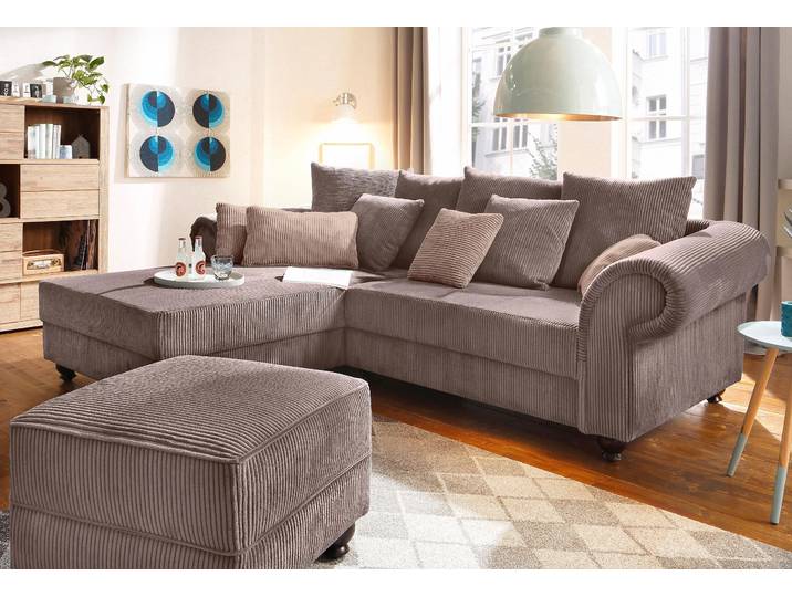 Ecksofa HOME AFFAIRE King George King Henry, Mega Sofa, Breite 260cm, L-Form , braun (kakao), B:260cm H:90cm T:190cm, Samtcord »Ribbon« (88% Polyester 12% Polyacryl);Luxus-Microfaser (100% Polyester), Sofas, Ecksofa, mit Federkern, in legerer Polsterung und vielen Kissen