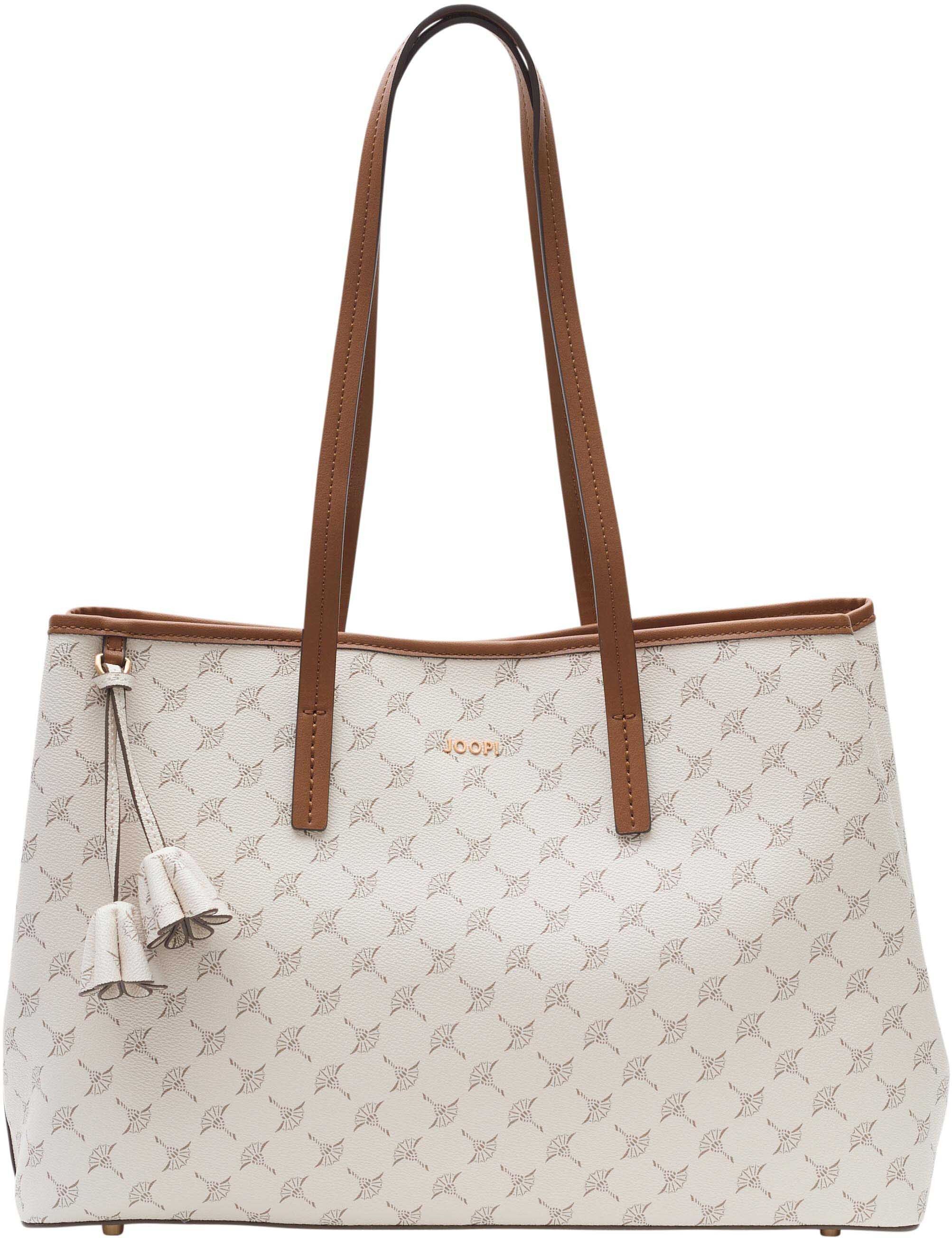 Joop! Shopper JOOP "cortina 1.0 imogen shopper lho", Damen, Gr. B/H/T: 40cm x 27cm x 13cm, weiss (sanftes weiß), Lederimitat, Taschen Shopper, Damen Handtasche, Schultertasche, Umhängetasche mit modischen Quasten sanftes weiß B/H/T: 40cm x 27cm x 13cm