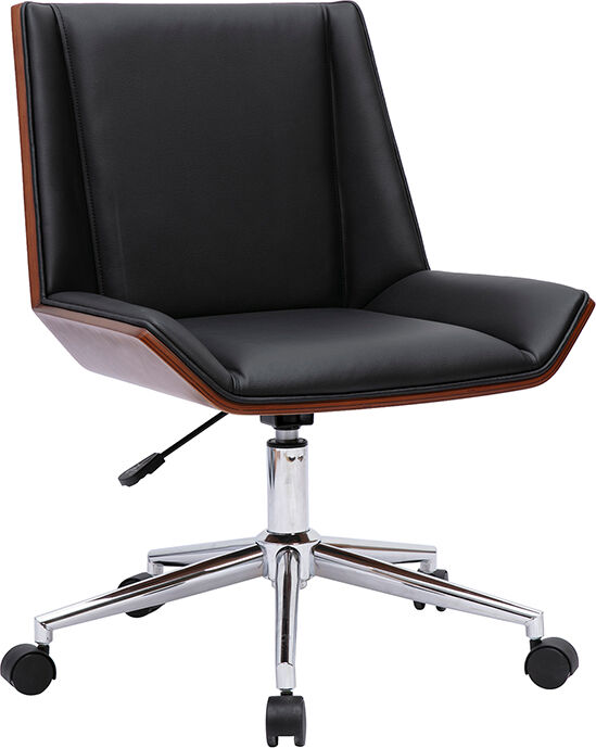 Miliboo Chaise de bureau à roulettes design noire, bois foncé et acier chromé MELKIOR