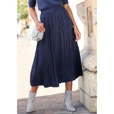 Maxirock LASCANA "mit Plisseefalten aus edel glänzender Ware", Damen, Gr. 36, blau, Web, Obermaterial: 100% Polyester, unifarben, figurumspielend knöchellang, Röcke Maxirock, festlicher Faltenrock, Plisseerock in Midilänge, eleganter Satinrock