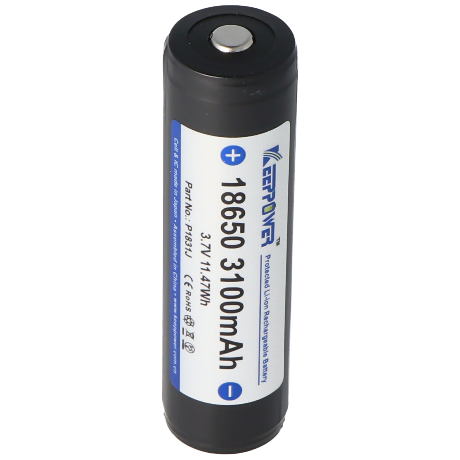 Keeppower 18650 Lithium-ion Batterij, 3100 mAh, 3,7V, 69,5 x 18,6 mm